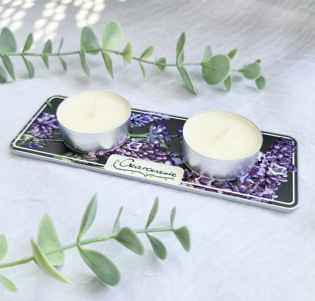 Podstawka pod świeczki tealight podwójna lawenda - obrazek 7
