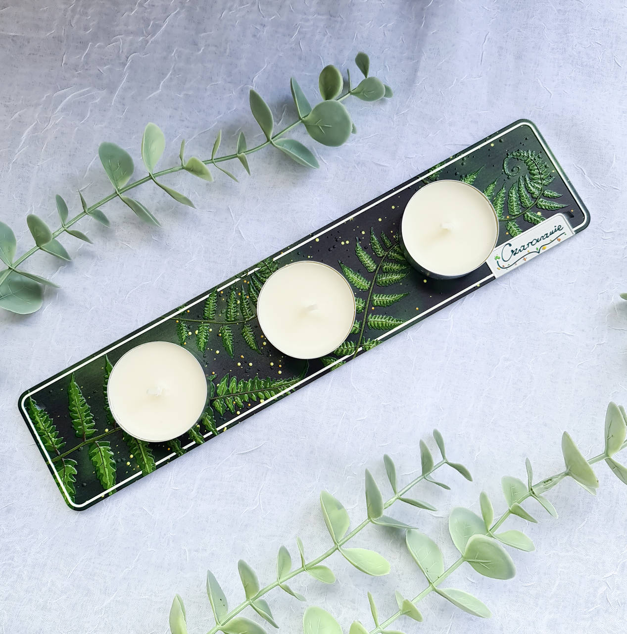 Podstawka pod świeczki tealight potrójna paprocie - obrazek 3