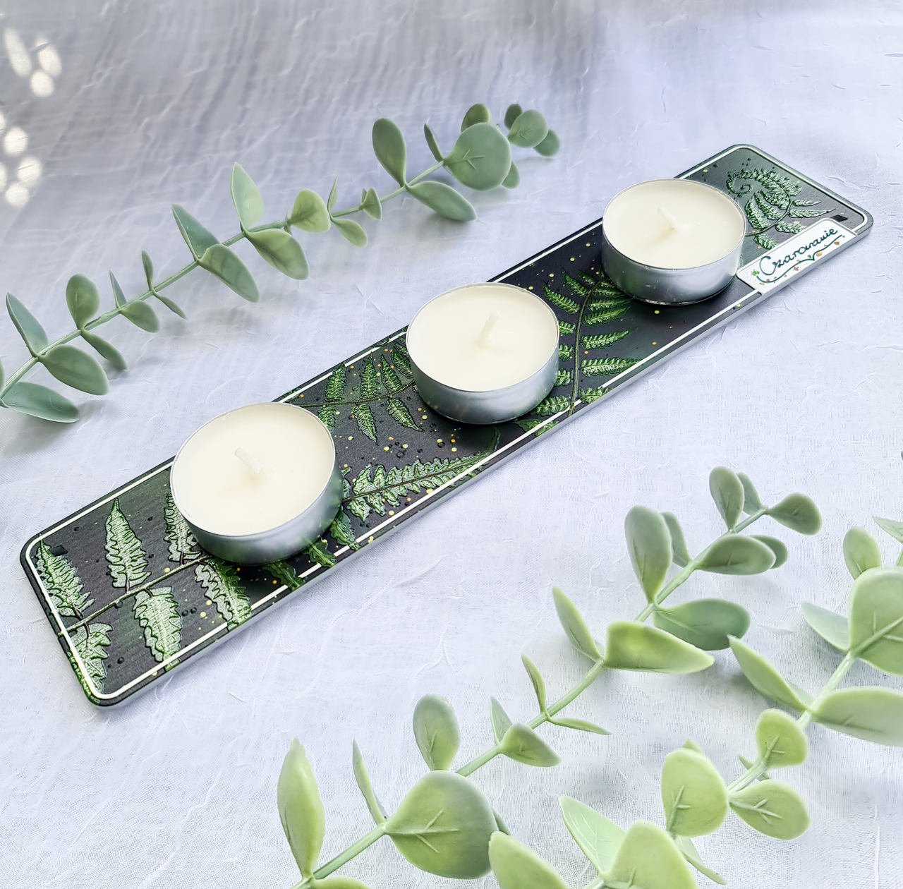 Podstawka pod świeczki tealight potrójna paprocie - obrazek 4