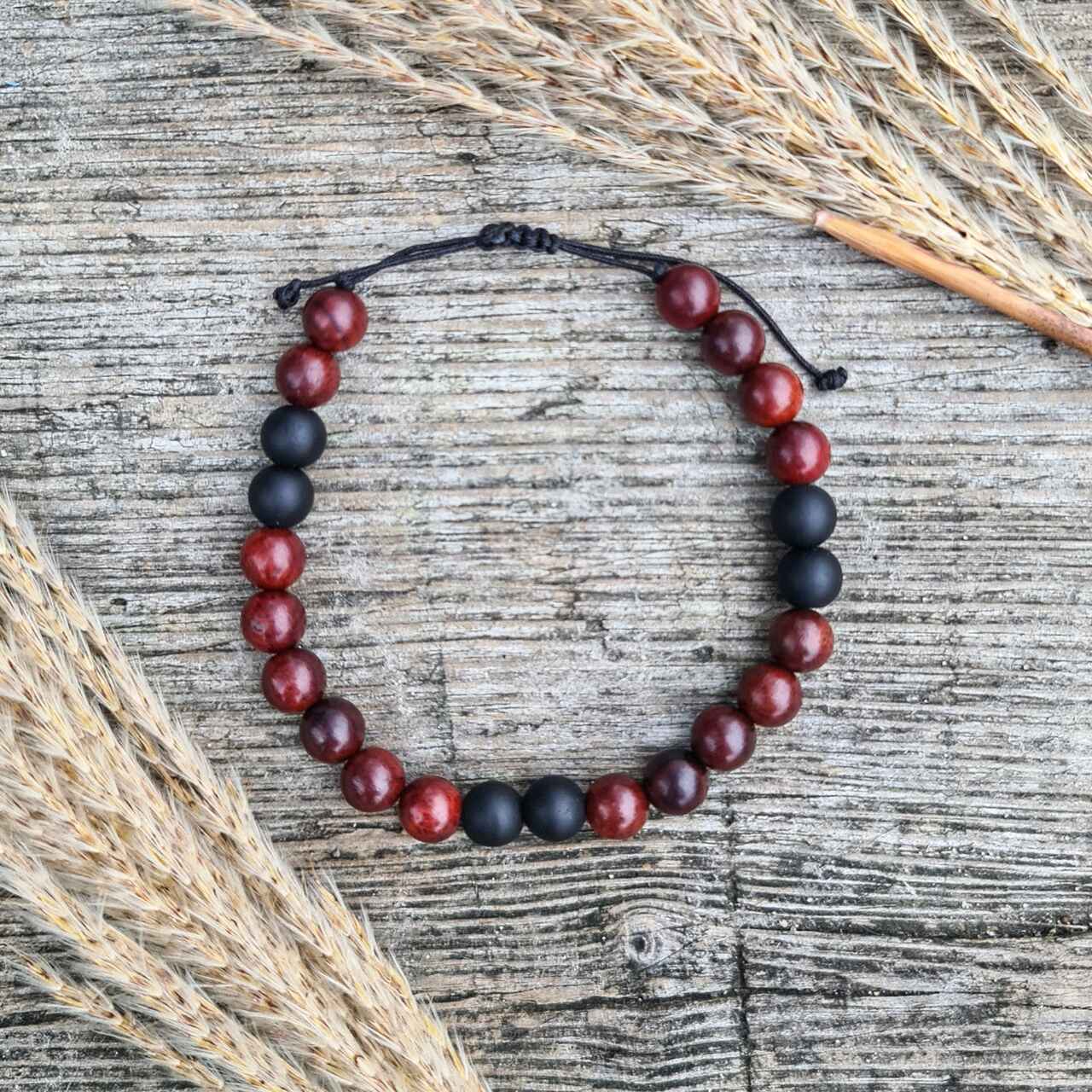 Bransoletka męska wawrzyn i black stone - obrazek 2