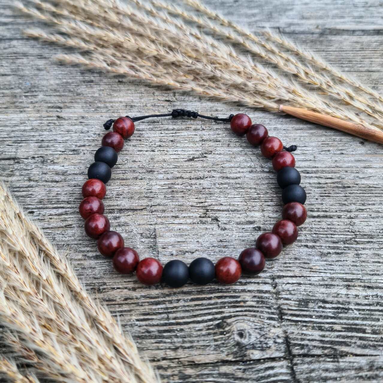 Bransoletka męska wawrzyn i black stone
