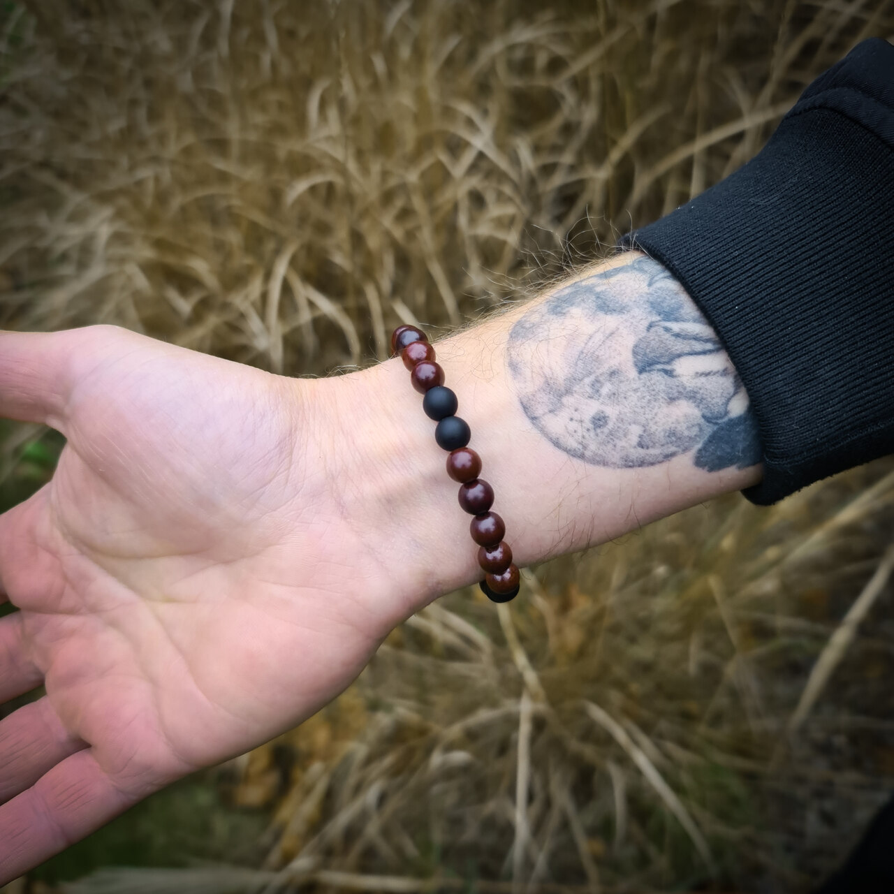 Bransoletka męska wawrzyn i black stone - obrazek 2